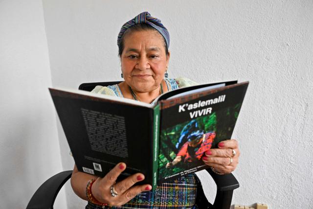 Guatemalan Nobel Peace Prize laureate Rigoberta Menchu poses for a picture after an interview with AFP at the offices of her foundation in Guatemala City on June 11, 2026. (Photo by Johan ORDÓÑEZ / AFP)