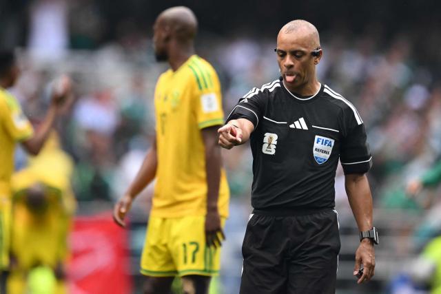 Brazilian referee Wilton Sampaio gestures during the 2026 World Cup Group A football match between Mexico and South Africa at the Mexico City Stadium in Mexico City on June 11, 2026. (Photo by Yuri CORTEZ / AFP)
