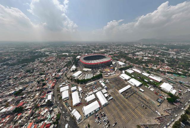 Aerial view of the Mexico City Stadium before the opening ceremony ahead of the 2026 World Cup Group A football match between Mexico and South Africa in Mexico City on June 11, 2026. (Photo by Mario VAZQUEZ / AFP)
