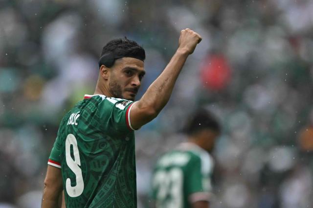 Mexico's forward #09 Raul Jimenez celebrates scoring his team's second goal during the 2026 World Cup Group A football match between Mexico and South Africa at the Mexico City Stadium in Mexico City on June 11, 2026. (Photo by CARL DE SOUZA / AFP)