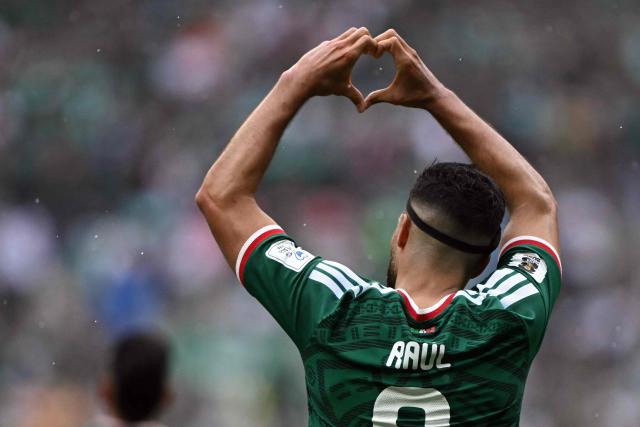 Mexico's forward #09 Raul Jimenez celebrates scoring his team's second goal during the 2026 World Cup Group A football match between Mexico and South Africa at the Mexico City Stadium in Mexico City on June 11, 2026. (Photo by CARL DE SOUZA / AFP)