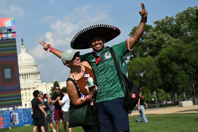Fans gather during a watch party for the opening match of the 2026 World Cup football tournament between Mexico and South Africa on the National Mall in Washington, DC, on June 11, 2026. (Photo by Alex WROBLEWSKI / AFP)