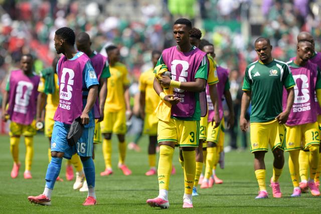 South Africa's defender #03 Khulumani Ndamane reacts after the loss at the end of the 2026 World Cup Group A football match between Mexico and South Africa at the Mexico City Stadium in Mexico City on June 11, 2026. (Photo by Alfredo ESTRELLA / AFP)