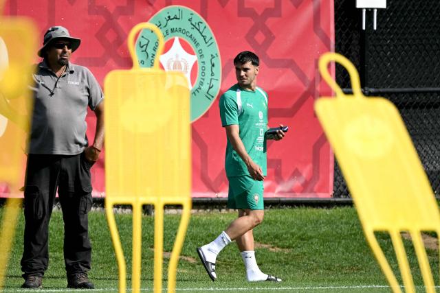 Morocco's forward Brahim Diaz takes part in a training session during the 2026 World Cup football tournament at the Pingry School in Basking Ridge, New Jersey, on June 11, 2026. (Photo by MAURO PIMENTEL / AFP)