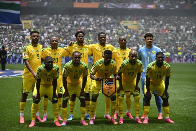 South Africa's players pose for a picture ahead of the 2026 World Cup Group A football match between Mexico and South Africa at the Mexico City Stadium in Mexico City on June 11, 2026. (Photo by Alfredo ESTRELLA / AFP)