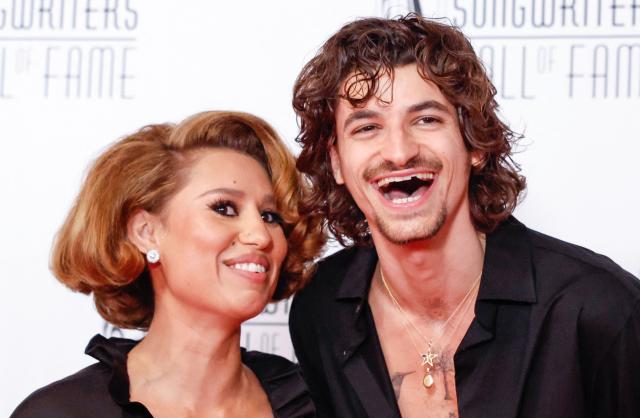 British singer songwriter Raye and US producer songwriter Mike Sabath attend the 55th Annual Songwriters Hall of Fame Induction and Awards Gala at the Marriott Marquis Hotel in New York on June 11, 2026. (Photo by kena betancur / AFP)