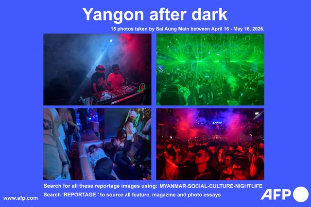 AFP presents a photo reportage of 15 pictures by Sai Aung Main taken between April 16 and May 16, 2026, of the nightlife scene in Yangon. In a blaring club on a big night out in wartime Myanmar, partied-out revellers doze until dawn by the dancefloor, wary of journeying home despite the end of a post-coup curfew.

Search for all these reportage images using: MYANMAR-SOCIAL-CULTURE-NIGHTLIFE
Search "REPORTAGE" to source all feature, magazine and visual stories. (Photo by Sai Aung MAIN / AFP)
