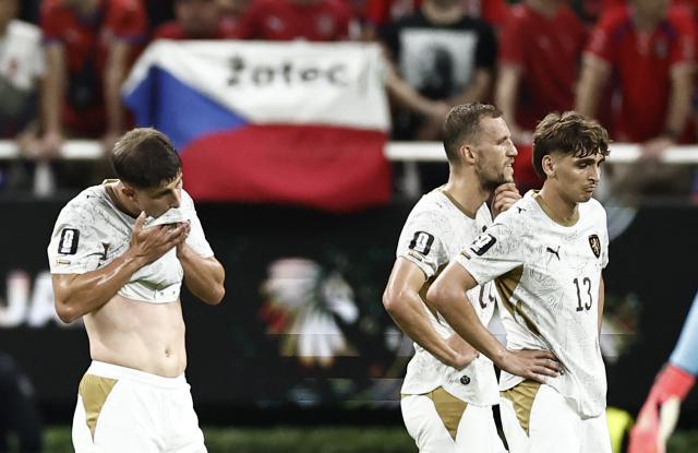 Czech Republic's players react after losing the 2026 World Cup Group A football match between South Korea and the Czech Republic at the Guadalajara Stadium in Zapopan on June 11, 2026. (Photo by Ulises RUIZ / AFP)