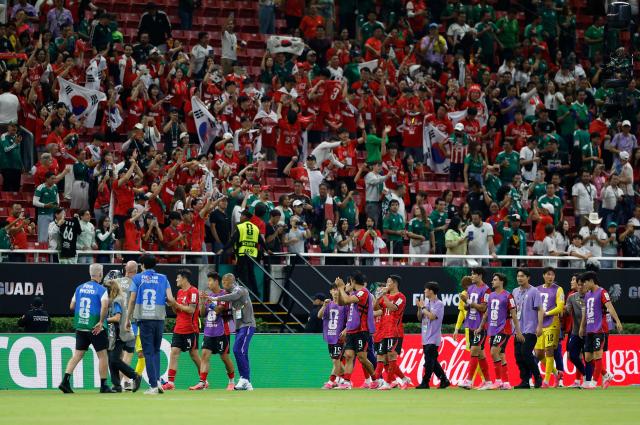 South Korea's players celebrate after winning the 2026 World Cup Group A football match between South Korea and the Czech Republic at the Guadalajara Stadium in Zapopan on June 11, 2026. (Photo by Ulises RUIZ / AFP)