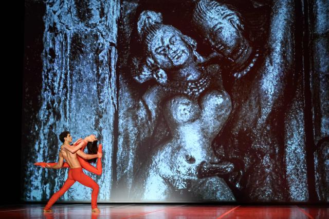 Dancers of the Bejart Ballet Lausanne perform "La Route de la soie" (The Silk Road) a major choreographic work imagined by Maurice Bejart, inspired by the spirit of travel and cultural exchange across Asia, during a dress rehearsal at the Theatre de Beaulieu in Lausanne, June 10, 2026. The show runs until June 14, 2026. (Photo by Fabrice COFFRINI / AFP)