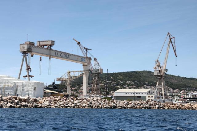 This photograph shows the shipyards in the port of La Ciotat, southeastern France on June 11, 2026. (Photo by Thibaud MORITZ / AFP)