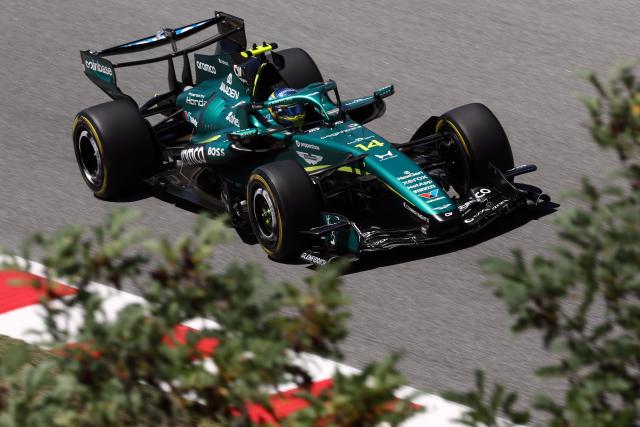 Aston Martin's Spanish driver Fernando Alonso takes part in the first practice session at the Circuit de Catalunya ahead of the Catalonia Formula One Grand Prix in Montmelo, on the outskirts of Barcelona on June 12, 2026. (Photo by Josep LAGO / AFP)