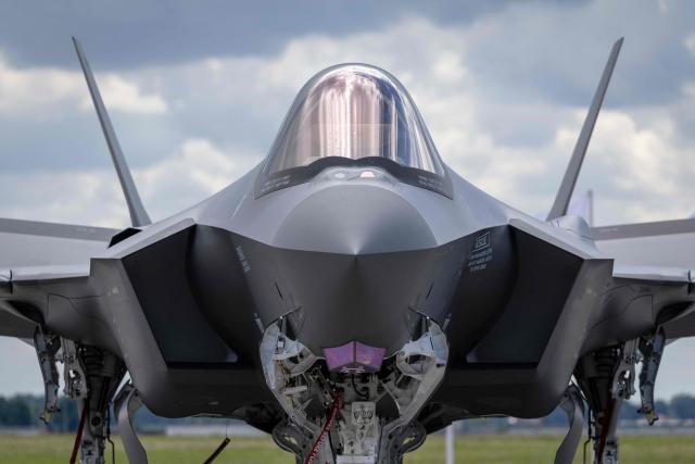 US-made F-35 aircraft (Polish codename Husarz) of the Polish Air Force is seen parked on the tarmac at the 32nd Tactical Air Base in Lask, central Poland, on June 12, 2026, on the day of their official entry into service with the Polish Air Force. (Photo by Wojtek RADWANSKI / AFP)
