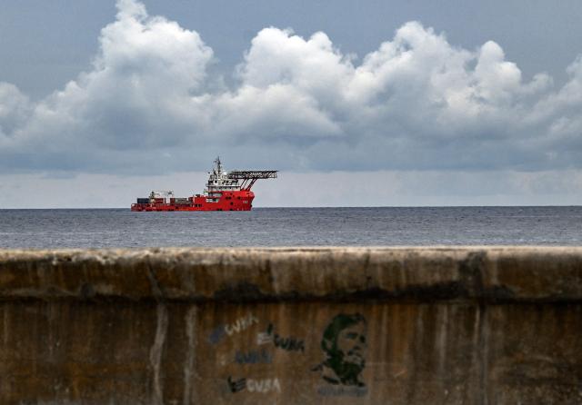The Colombian Navy ship ARC Caribe arrives carrying humanitarian aid in Havana, on June 12, 2026.  (Photo by YAMIL LAGE / AFP)
