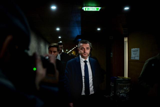 (FILES) Mayor of Saint Etienne Gael Perdriau leaves after attending the summary proceedings of the trial of the sex-tape blackmail case at the courthouse in Lyon, central eastern France on December 1 2025. Five years in prison, including three years of mandatory imprisonment, and ten years of ineligibility were requested on June 12, 2026, in appeal against the former mayor of Saint-Etienne, Gael Perdriau, accused of blackmail with a sextape. (Photo by OLIVIER CHASSIGNOLE / AFP)