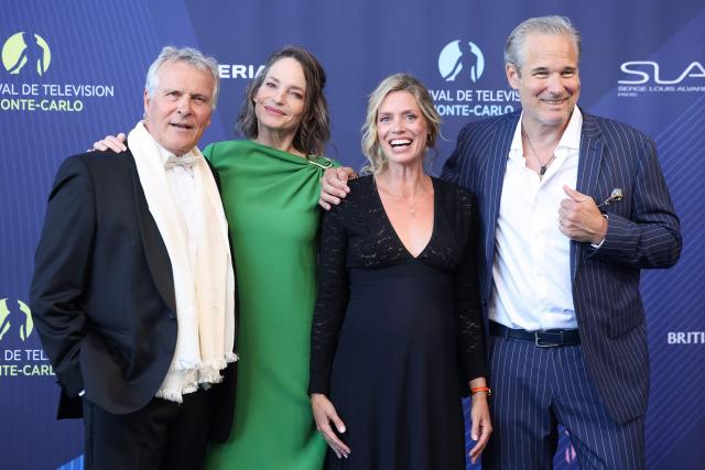 (From L) French actor Frederic Van Den Driessche, French actress Smadi Wolfman, Belgian actress Aurore Delplace and French co-Producer Fabrice Delville arrive for the opening ceremony of the 65th Monte-Carlo Television Festival in Monaco on June 12, 2026. (Photo by Valery HACHE / AFP)