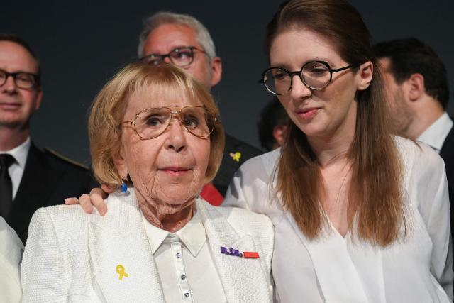 (FILES) Arlette Testyler (L), president of the Union of Auschwitz Deportees, attends with France's Delegate Minister for Gender Equality and Fight against Discriminations Aurore Berge (R) a posthumous award ceremony of the "Righteous Among the Nations Medal and Diploma" the highest distinction created and issued by the State of Israel, for Jeanne and Jean Philippeau (who passed away in 1992 and 1993), who hosted and saved Madeleine, her sister Arlette Testyler, born Reimann and Simon Windlhandfor during the German occupation in 1942, at the "Minotaure" performance hall, in Vendome, center western France on June 16, 2025. The president of the Union of Auschwitz Deportees, Arlette Testyler, a survivor of the Vel dHiv round-up, died on June 12, 2026, at the age of 93, the Foundation for the Memory of the Shoah has announced. Born in Paris in 1933, Arlette Testyler, whose father died in Auschwitz, was arrested with her mother Malka and her sister Madeleine on July 16, 1942, then taken to the Velodrome dHiver before being interned at the Beaune-la-Rolande transit camp, from which they managed to escape, the Foundation recalls. (Photo by JEAN-FRANCOIS MONIER / AFP)