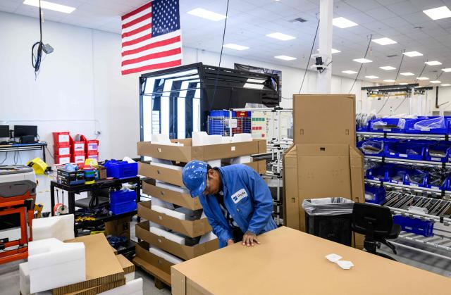 Employees work at Skydio's drone manufacturing facility in Hayward, California, on June 12, 2026. (Photo by Josh Edelson / AFP)