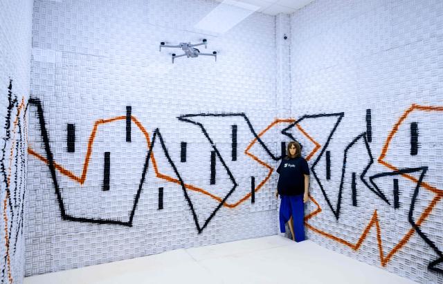 A Skydio X10 drone is seen during testing at the company's manufacturing facility in Hayward, California, on June 12, 2026. (Photo by Josh Edelson / AFP)