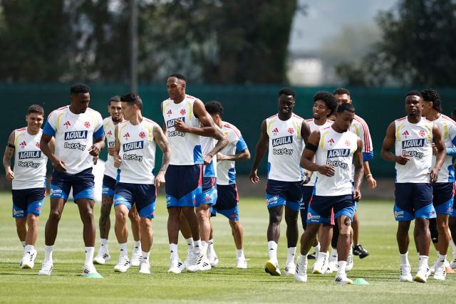 Colombia's players take part in a training session for the FIFA 2026 World Cup at the Academia Atlas FC in Guadalajara, Mexico on June 12, 2026. (Photo by Ulises RUIZ / AFP)