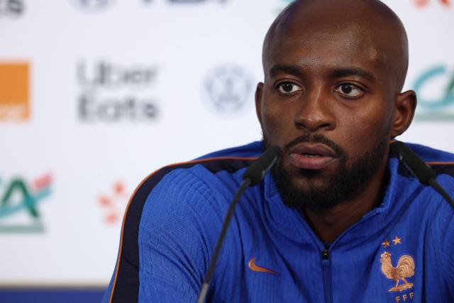 France's forward #22 Jean-Philippe Mateta gives a press conference at Bentley University, the team's base camp, during the 2026 World Cup football tournament in Boston on June 12, 2026. (Photo by FRANCK FIFE / AFP)