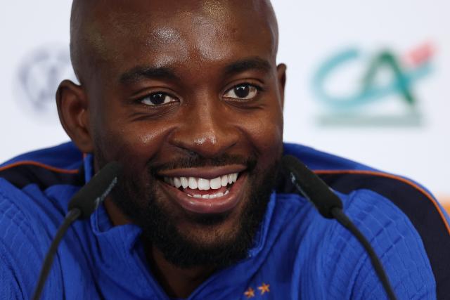 France's forward #22 Jean-Philippe Mateta gives a press conference at Bentley University, the team's base camp, during the 2026 World Cup football tournament in Boston on June 12, 2026. (Photo by FRANCK FIFE / AFP)