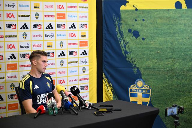 Sweden's forward #17 Viktor Gyokeres gives a press conference during the 2026 World Cup football tournament at FC Dallas Stadium in Dallas on June 12, 2026. (Photo by Paul ELLIS / AFP)