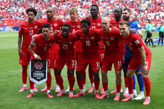 Canada's players pose ahead of the 2026 World Cup Group B football match between Canada and Bosnia and Herzegovina at the Toronto Stadium in Toronto on June 12, 2026. (Photo by Cole Burston / AFP)