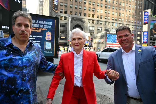 Maye Musk, mother of Elon Musk, arrives at the Nasdaq MarketSite to attend the closing bell after the launch of SpaceX’s initial public offering (IPO) in New York on June 12, 2026. Shares in Elon Musk's SpaceX jumped as much as 30 percent on their trading debut after the biggest IPO in history, making the polarizing entrepreneur the world's first trillionaire as he vowed to take humanity to Mars. (Photo by ANGELA WEISS / AFP)