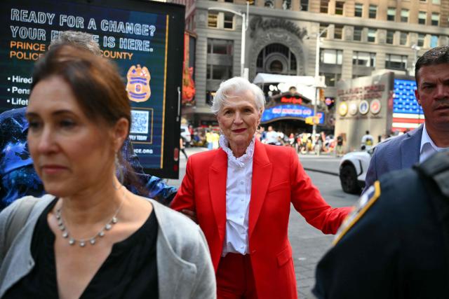 Maye Musk, mother of Elon Musk, arrives at the Nasdaq MarketSite to attend the closing bell after the launch of SpaceX’s initial public offering (IPO) in New York on June 12, 2026. Shares in Elon Musk's SpaceX jumped as much as 30 percent on their trading debut after the biggest IPO in history, making the polarizing entrepreneur the world's first trillionaire as he vowed to take humanity to Mars. (Photo by ANGELA WEISS / AFP)