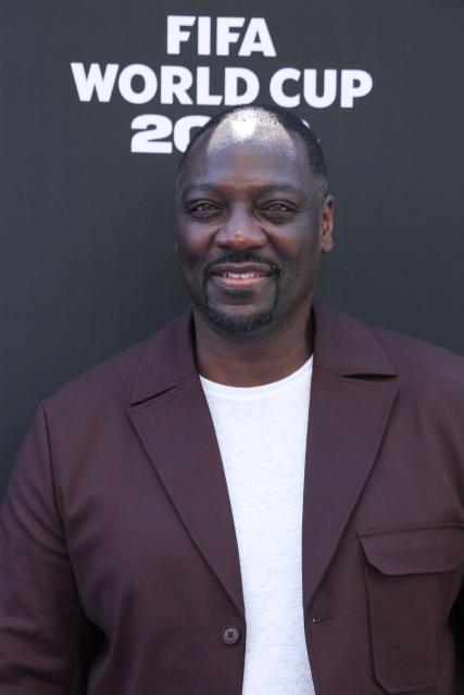 British actor Adewale Akinnuoye-Agbaje arrives for the 2026 World Cup Group D football match between USA and Paraguay at the Los Angeles Stadium in Inglewood, California, on June 12, 2026. (Photo by VALERIE MACON / AFP)