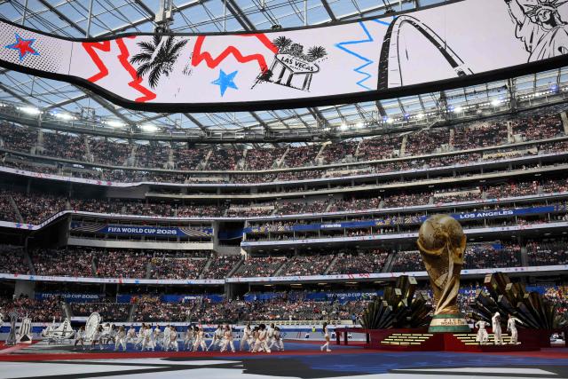 Nigerian rapper Rema performs during the opening ceremony of the 2026 World Cup football tournament ahead of the Group D football match between USA and Paraguay at the Los Angeles Stadium in Inglewood on June 12, 2026. (Photo by Patrick T. Fallon / AFP)