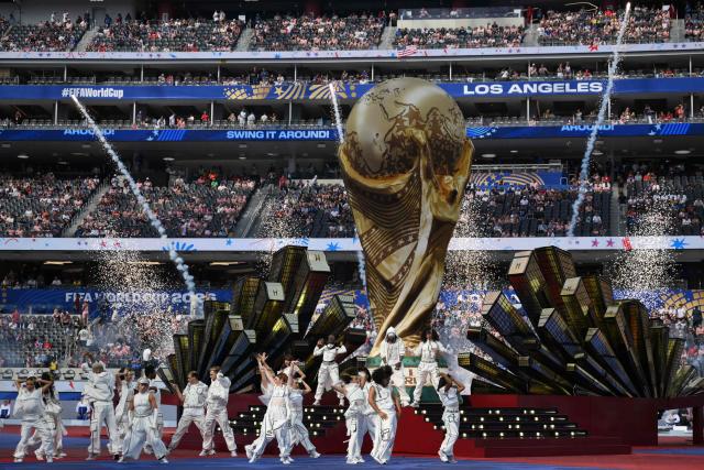 Nigerian rapper Rema performs during the opening ceremony of the 2026 World Cup football tournament ahead of the Group D football match between USA and Paraguay at the Los Angeles Stadium in Inglewood on June 12, 2026. (Photo by Patrick T. Fallon / AFP)