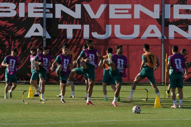 Iran's players take part in a training session during the 2026 World Cup football tournament at the Centro Xoloitzcuintle in Tijuana, Mexico on June 12, 2026. (Photo by Guillermo Arias / AFP)