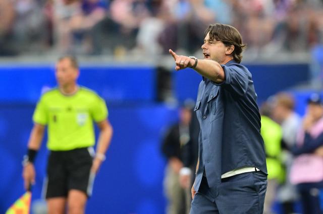 US Argentine head coach Mauricio Pochettino gestures during the 2026 World Cup Group D football match between USA and Paraguay at the Los Angeles Stadium in Inglewood on June 12, 2026. (Photo by Frederic J. BROWN / AFP)