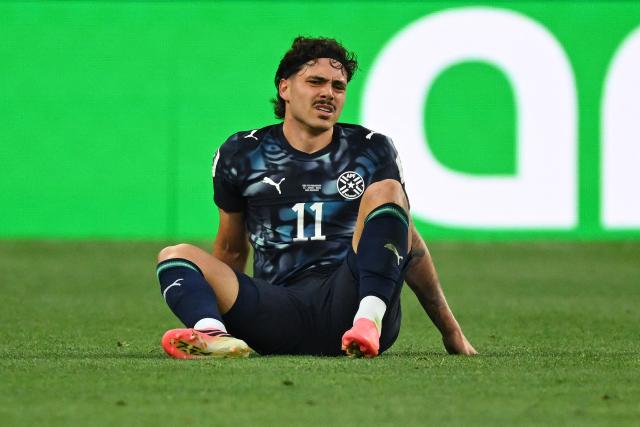Paraguay's midfielder #11 Mauricio reacts during the 2026 World Cup Group D football match between USA and Paraguay at the Los Angeles Stadium in Inglewood on June 12, 2026. (Photo by Patrick T. Fallon / AFP)