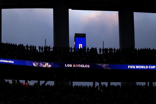 Spectators attend the 2026 World Cup Group D football match between USA and Paraguay at the Los Angeles Stadium in Inglewood on June 12, 2026. (Photo by Patrick T. Fallon / AFP)