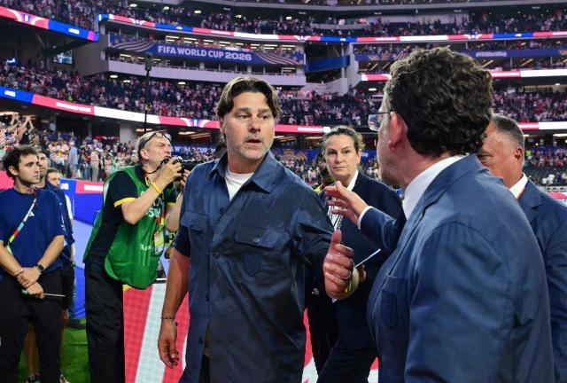 US Argentine head coach Mauricio Pochettino gestures after winning the 2026 World Cup Group D football match between USA and Paraguay at the Los Angeles Stadium in Inglewood on June 12, 2026. (Photo by Frederic J. BROWN / AFP)