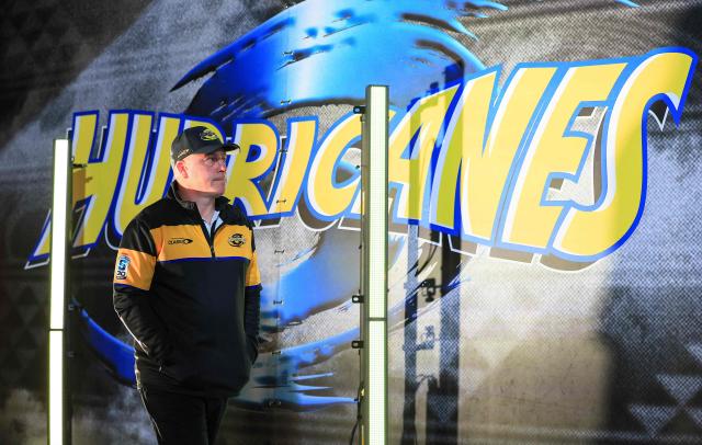 Hurricanes head coach Clark Laidlaw looks on ahead of the Super Rugby Pacific semi-final match between the Wellington Hurricanes and Auckland Blues in Wellington on June 13, 2026. (Photo by Grant Down / AFP)