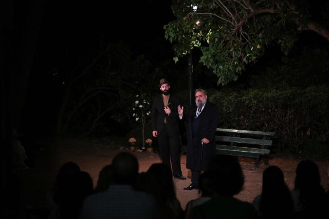 Actors perform in the theatre play "The Pillars of Society" at the American University of Beirut (AUB) campus on June 9, 2026. With Israeli reconnaissance aircraft circling over Beirut, only the thunderous applause of a theatre audience can drown out their constant hum since Lebanon was plunged into the eye of the Middle East war. The Lebanon front began Iranian-backed Hezbollah launched missiles at Israel in retaliation for the killing of Iranian Supreme Leader Ali Khamenei on the first day of the US-Israeli war against the Islamic Republic on February 28. (Photo by Joseph EID / AFP)