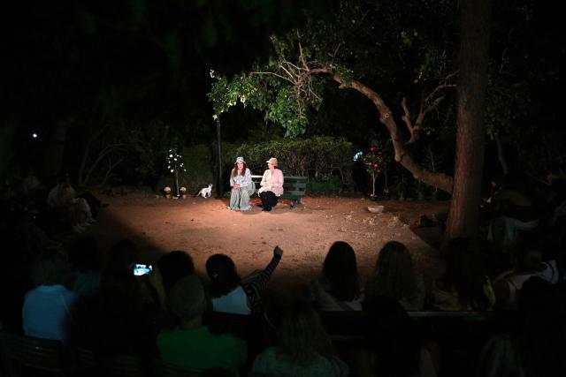 Actors perform in the theatre play "The Pillars of Society" at the American University of Beirut (AUB) campus on June 9, 2026. With Israeli reconnaissance aircraft circling over Beirut, only the thunderous applause of a theatre audience can drown out their constant hum since Lebanon was plunged into the eye of the Middle East war. The Lebanon front began Iranian-backed Hezbollah launched missiles at Israel in retaliation for the killing of Iranian Supreme Leader Ali Khamenei on the first day of the US-Israeli war against the Islamic Republic on February 28. (Photo by Joseph EID / AFP)