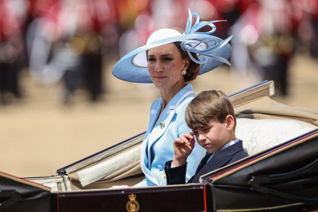 Britain's Catherine, Princess of Wales and Britain's Prince Louis of Wales arrive to attend the King's Birthday Parade "Trooping the Colour" in London on June 13, 2026. (Photo by Toby Shepheard / AFP)