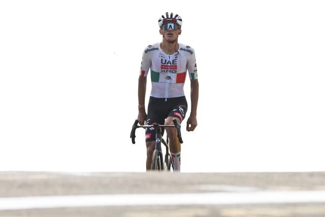UAE Team Emirates XRG's Mexican rider Isaac Del Toro Romero cycles to the finish line to win the 7th stage of the Tour Auvergne-Rhone-Alpes cycling race (formerly known as the Criterium du Dauphine), 133,6km between La Bridoire and Grand Colombier in the French Alps on June 13, 2026. (Photo by Anne-Christine POUJOULAT / AFP)