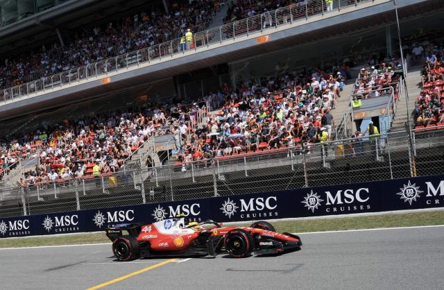 Ferrari's British driver Lewis Hamilton competes in the qualifying session at the Circuit de Catalunya ahead of the Catalonia Formula One Grand Prix in Montmelo, on the outskirts of Barcelona, on June 13, 2026. (Photo by Manaure QUINTERO / POOL / AFP)