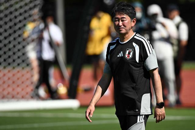 Japan's head coach Hajime Moriyasu takes part in a training session ahead of Japan's 2026 World Cup football tournament Group F football match against the Netherlands in Dallas on June 13, 2026.  (Photo by Paul ELLIS / AFP)