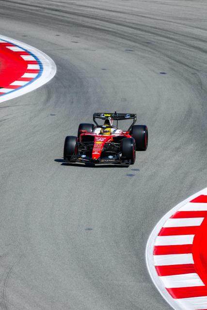 Ferrari's British driver Lewis Hamilton takes part in the qualifying session at the Circuit de Catalunya ahead of the Catalonia Formula One Grand Prix in Montmelo, on the outskirts of Barcelona, on June 13, 2026. (Photo by Josep LAGO / AFP)