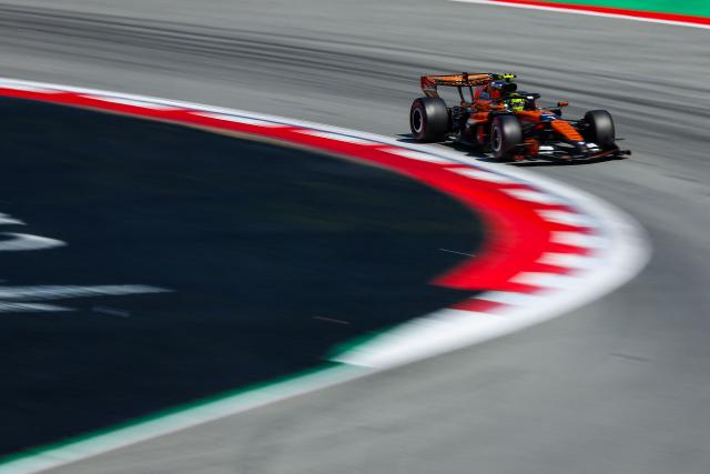 McLaren's British driver Lando Norris takes part in the qualifying session at the Circuit de Catalunya ahead of the Catalonia Formula One Grand Prix in Montmelo, on the outskirts of Barcelona, on June 13, 2026. (Photo by Josep LAGO / AFP)