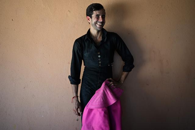 French matador Carlos Olsina poses after a tienta at the Ganaderia (ranch) Marge in Vendres, near Beziers, southern France on June 13, 2026. A tienta de toros (more commonly called tienta) is a practice within bull breeding, is a test carried out on a ranch to evaluate the cows’ behaviour, nobility, strength, and way of charging are tested. This test serve to select the mothers of future fighting bulls. (Photo by Gabriel BOUYS / AFP)