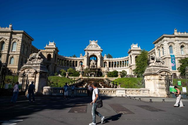 The Palais Longchamp, a neoclassical-Second Empire style palace and water tower built by French architect Henri-Jacques Espérandieu in 1869 is pictured on June 12, 2026 in Marseille, southern France. (Photo by MIGUEL MEDINA / AFP)