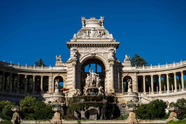 The Palais Longchamp, a neoclassical-Second Empire style palace and water tower built by French architect Henri-Jacques Espérandieu in 1869 is pictured on June 12, 2026 in Marseille, southern France. (Photo by MIGUEL MEDINA / AFP)